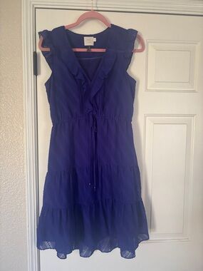 HD in Paris Deep Blue Ruffle V-Neck Tiered Midi Dress